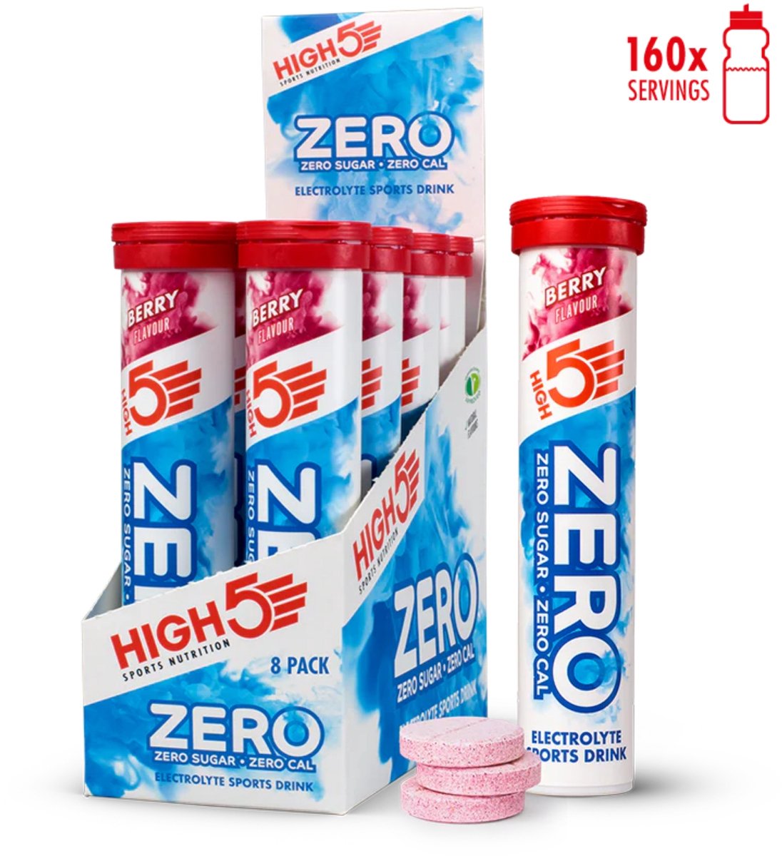 HIGH5 - ZERO Elektrolyten - Suikervrije Hydratatie Bruistabletten - Bessen Smaak - Displaydoos 8x20 Stuks - Met Elektrolyten voor Sport & Herstel
