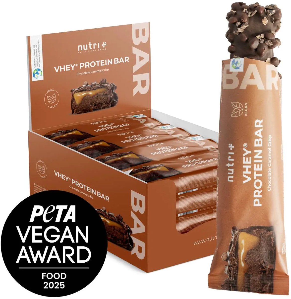 Nutri+ Vhey protein bar- chocolade caramel crisp- box 12