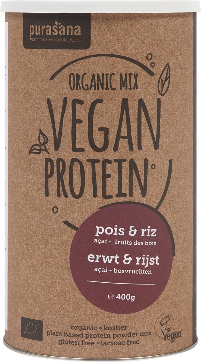 Purasana Vegan Protein Mix Erwt - Rijst Veldbes - Açai Bio 400 gr
