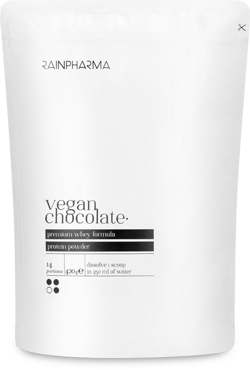 RainPharma Vegan Chocolate - Eiwitshake 420g - Whey - Zonder Sucralose - Veganistisch - 14 Porties - Vegan - 20 gram eiwitten