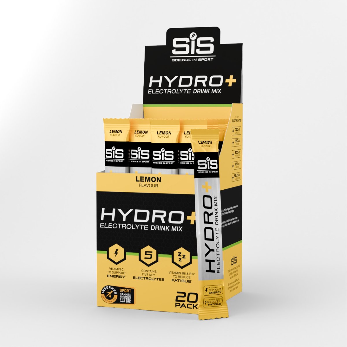 Science in Sport - SIS Hydro+ Electrolytes Powder - 5 verschiedene Elektrolyte - Zitronengeschmack - Zuckerfrei - 20 x 4,1 g