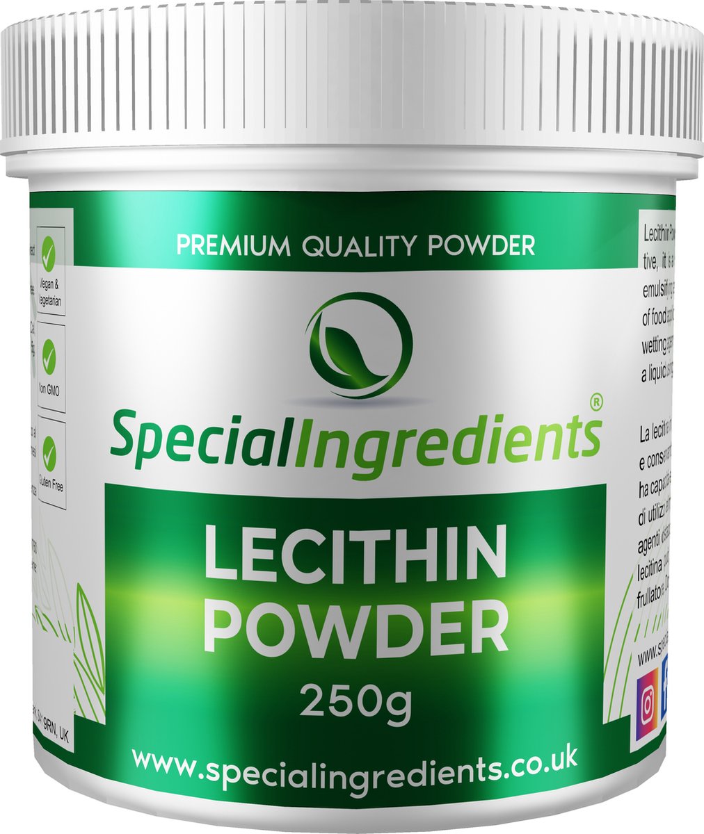 Soja Lecithine - 250 g - Soja Lecithin Poeder - Emulgator - Stabilisatie - Schuimvorming - Vegan Bindmiddel - Moderne Gastronomie - Moleculair Koken - Hersluitbare Pot - Recycled Plastic