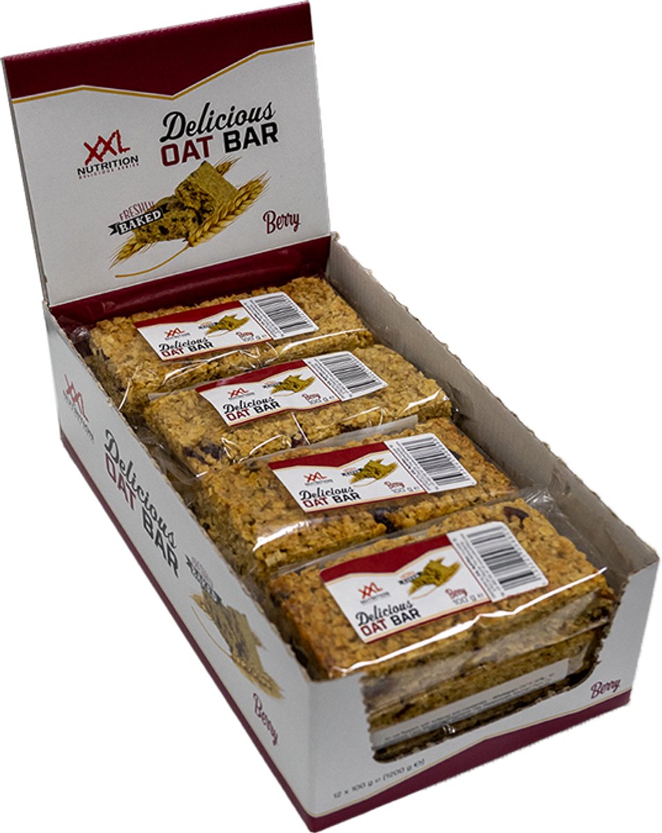 XXL Nutrition - Delicious Oat Bar - Havermoutreep Supplement - Reep van Havermout - Gezonde Snack - Diverse Smaken - Bessen (Vegan) - 12 Pack
