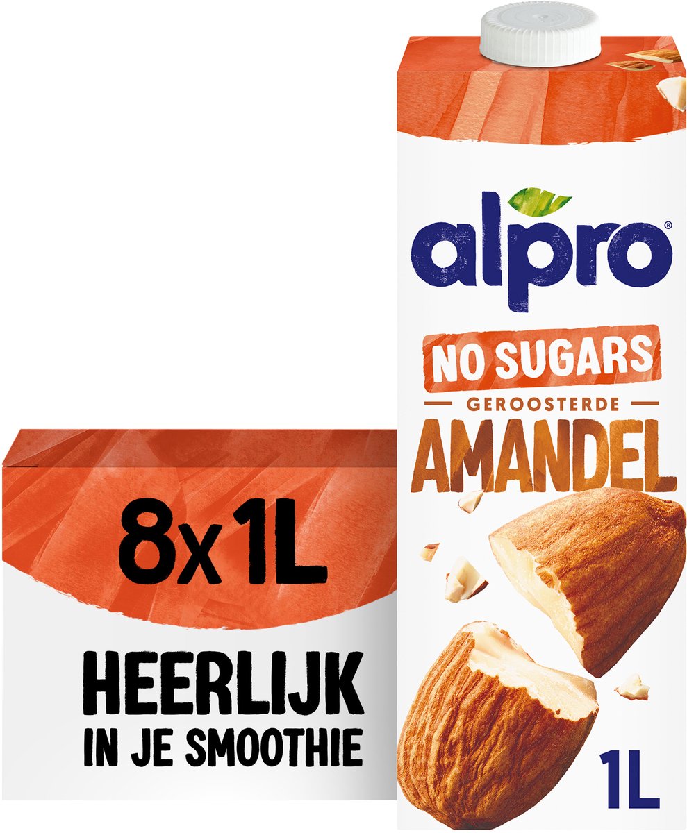 Alpro Amandeldrink Geen suikers - Ongezoet & Plantaardig - Lactosevrij - 8 x 1L