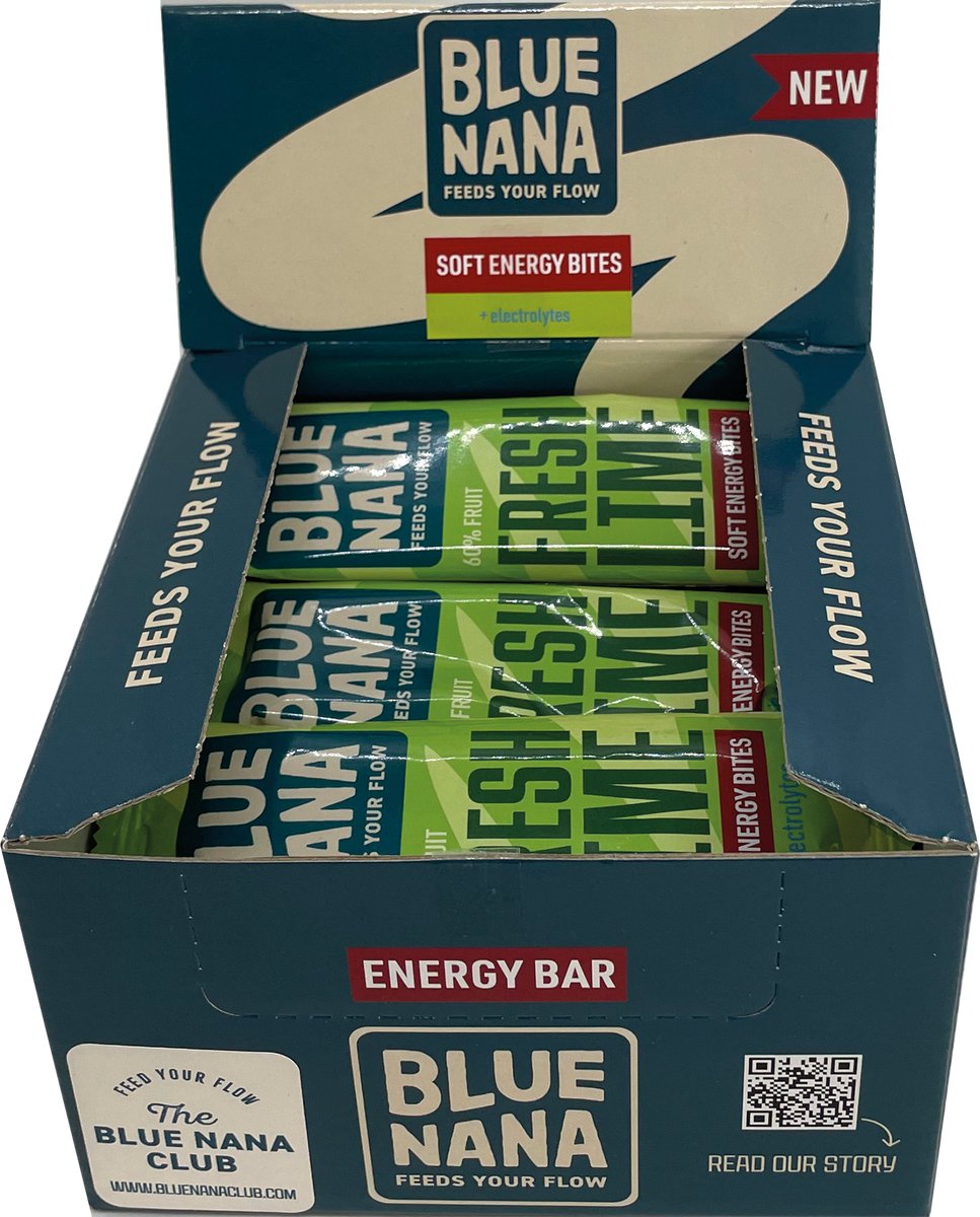 Blue Nana Soft Energy Bites Fresh Lime - Display Box - 15x 3x13g - 33g Kohlenhydrate pro Riegel - Elektrolyte - 60% fruit