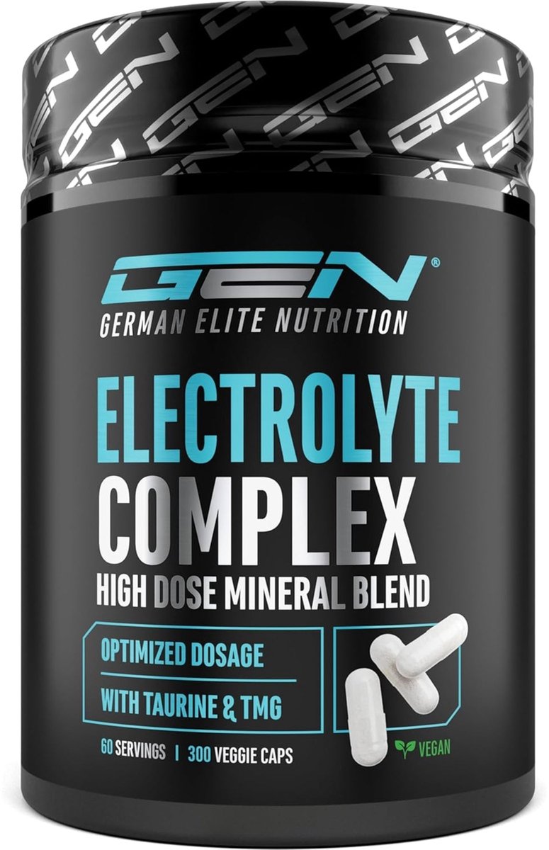 Elektrolyten Complex Plus - 300 Capsules - Met Taurine 1000 mg & Betaine TMG 1000 mg - 7 Elektrolyten: Natrium, Chloride, Kalium, Magnesium, Calcium - Veganistisch - Laboratoriumgetest - German Elite Nutrition