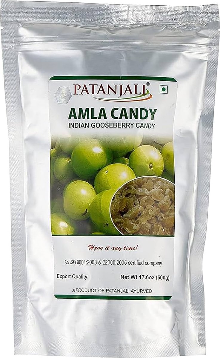 Patanjali Amla Chatpata Candy - 500g - Pittige Indiase Kruisbes - Gezonde Snack - Vegan - Rijk aan Vitamine C - Exportkwaliteit - Product uit India