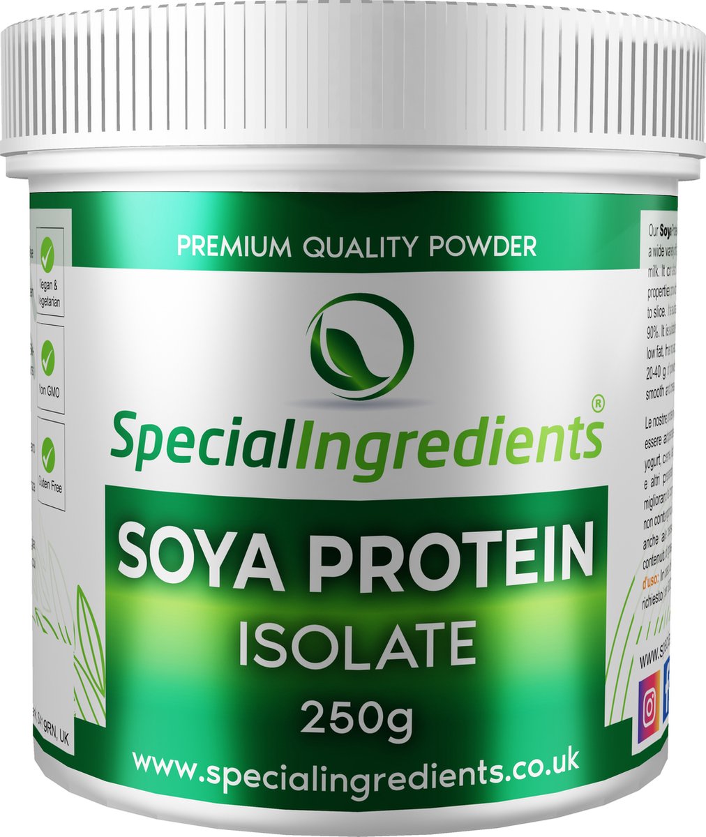 Sojaprotein-Protein-Isolat-Pulver - 250 g - Sojaprotein - Pflanzliches Protein-Isolat - Hoher Proteingehalt (90%) - Vegan & Laktosefrei - Perfekt für Sport & Backen - Moderne Gastronomie - Molekulares Kochen - Wiederverschließbares Glas - Recycelter Kunststoff