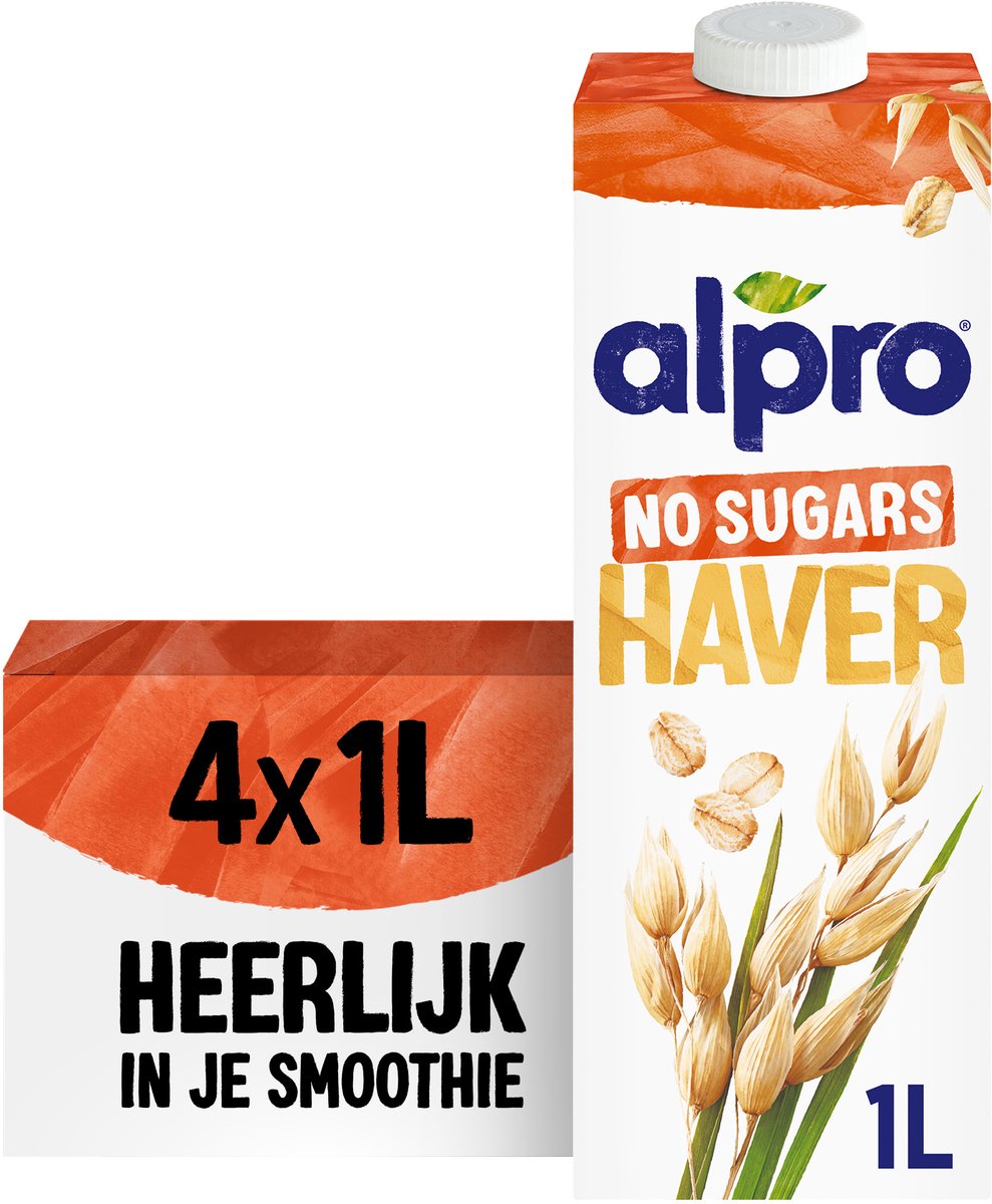 Alpro Haverdrink Geen suikers - Ongezoet - Plantaardige Melk - Lactosevrij- Houdbaar - 4 x 1L