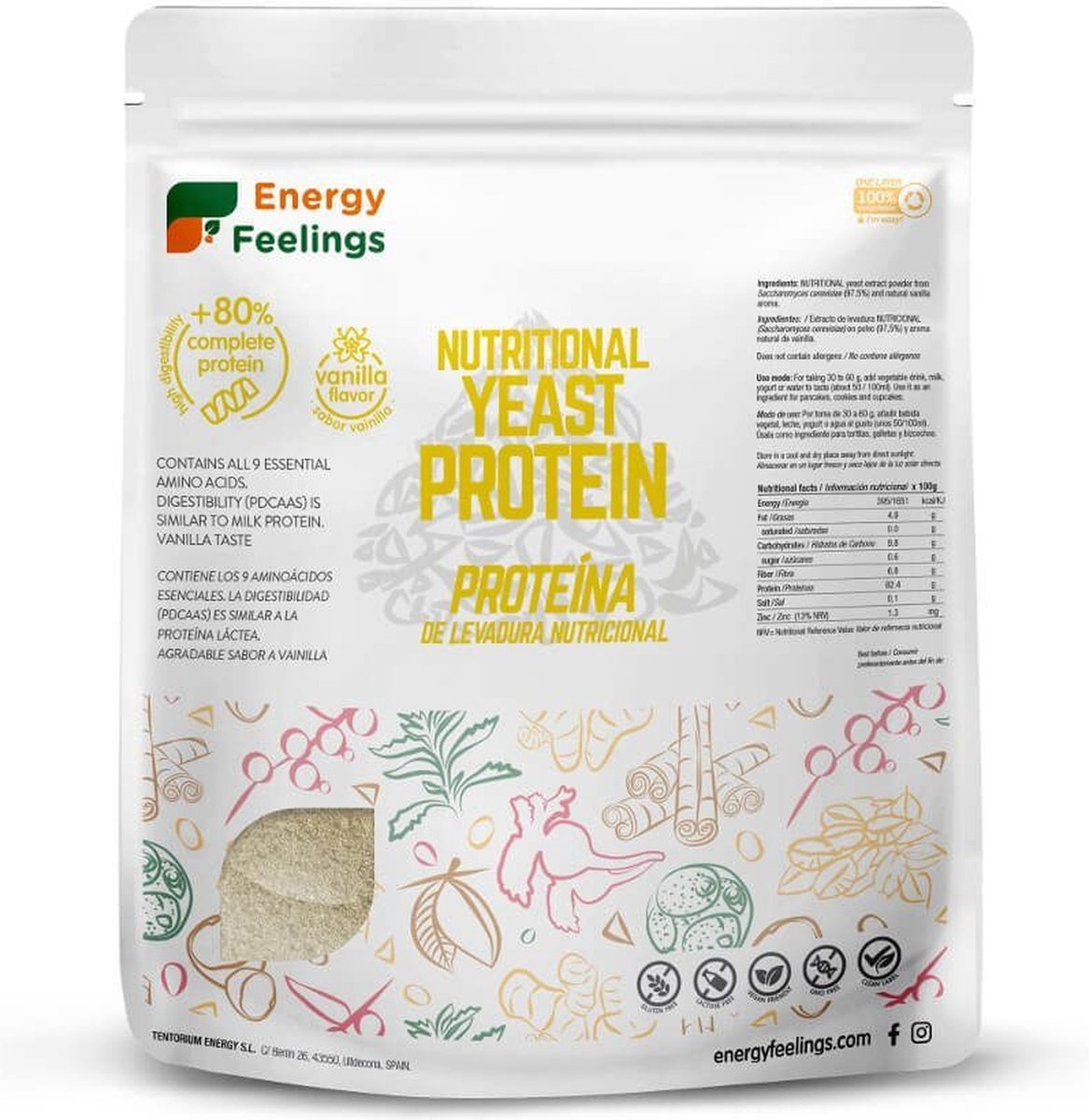 Gist eiwit met vanille XXL pak 1 kg de poudre (Vanille)|Yeast protein with vanilla XXL pack 1 kg of powder (Vanilla)|Protéine de levure à la vanille pack XXL 1 kg de poudre (Vanille)