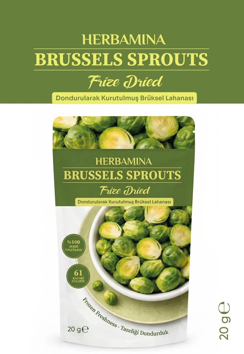 Herbamina Gevriesdroogde Spruitjes Snack 20g - Freeze Dried Brussels Sprouts - 100% Groente - Vegan - Zonder Toegevoegde Suiker