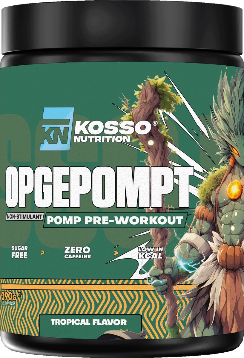 Kosso Nutrition - Opgepompt - Tropical - Cafeïnevrije Pre-Workout - Pomp & Focus - 390g