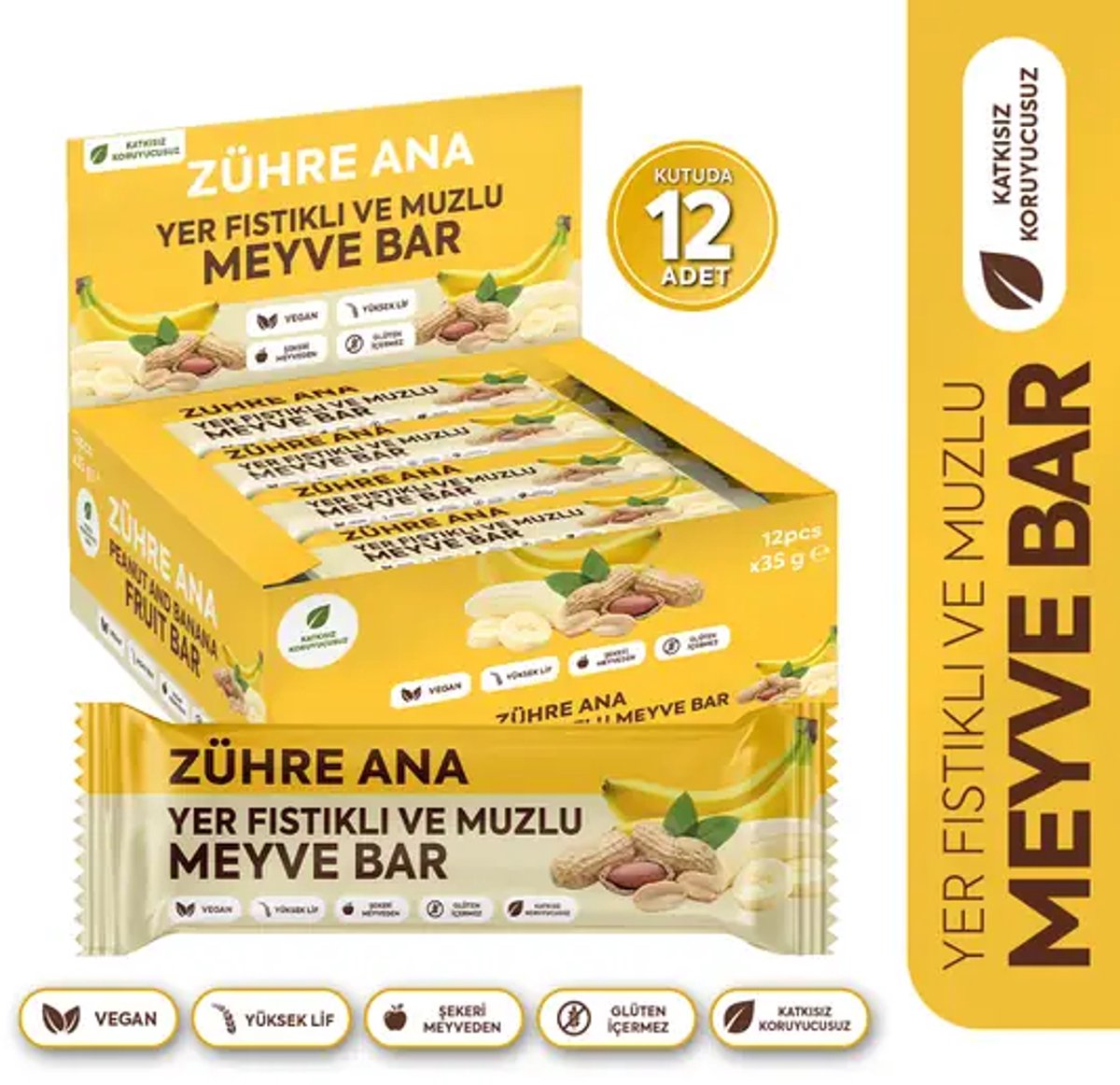 Zühre Ana Pinda & Banaan Fruitreep 35 gr - 12-pack | Vegan, Glutenvrij, Zonder Toegevoegde Suikers