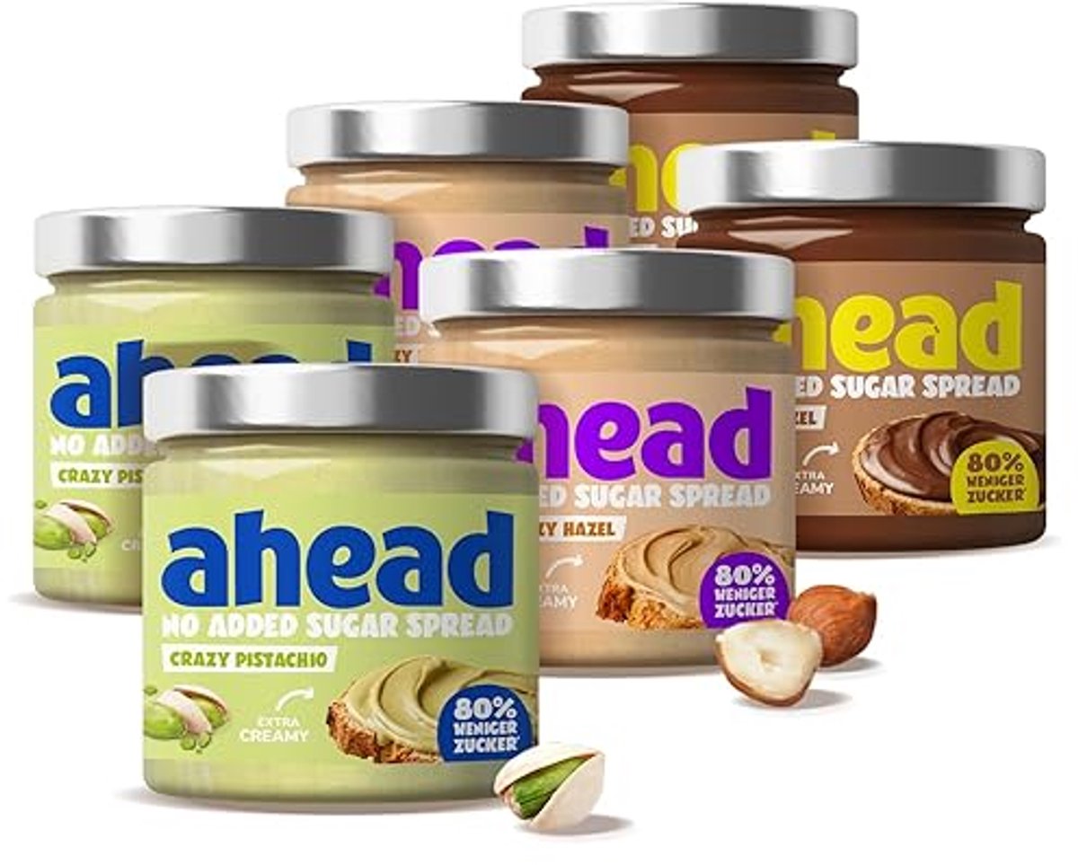 ahead Crazy Spreads - Suikerarme Notenpasta - Glutenvrij, Vegetarisch, Zonder Palmolie en Toegevoegde Suiker - Chocopasta & Pistache Pasta