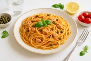Spaghetti met tonijn en kappertjes