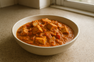 Vegetarische tikka masala met tofu in romige tomatensaus